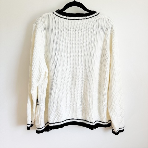 Preppy Classic White Black Varsity Open Cardigan Sweater sz Small - Picture 11 of 11